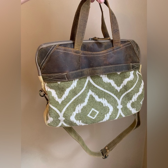Myra satchel /briefcase in mixed media woven leather bg crossbody strap computer - Picture 1 of 12